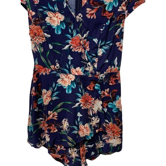 4/$20 Paper Tee Romper Womens L Faux Wrap Floral Coquette Cottagecore Spring - Picture 5 of 8
